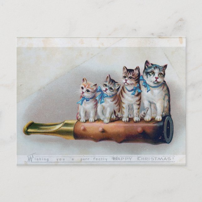 Victorian Christmas Cats Holiday Postcard (Front)