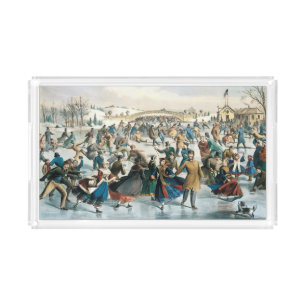 Victorian Christmas Central Park Currier & Ives Acrylic Tray