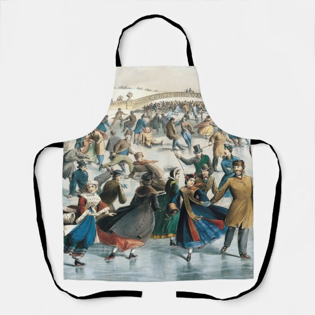 Victorian Christmas Central Park Currier & Ives Apron (Front)