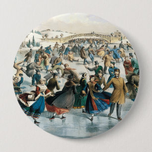 Victorian Christmas Central Park Currier & Ives Button