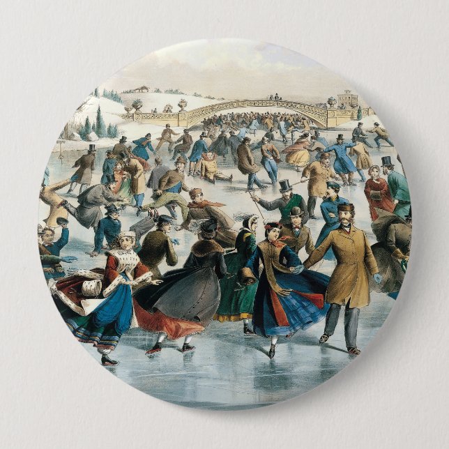 Victorian Christmas Central Park Currier & Ives Button (Front)