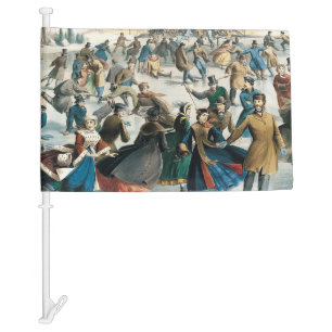 Victorian Christmas Central Park Currier & Ives Car Flag