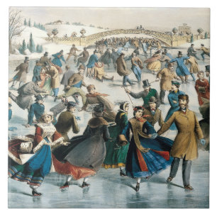Victorian Christmas Central Park Currier & Ives Ceramic Tile