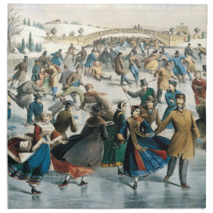 Victorian Christmas Central Park Currier & Ives Cloth Napkin