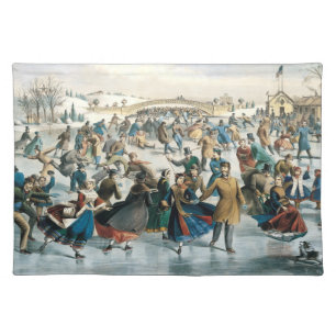 Victorian Christmas Central Park Currier & Ives Cloth Placemat