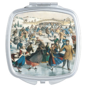 Victorian Christmas Central Park Currier & Ives Compact Mirror
