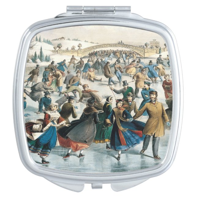 Victorian Christmas Central Park Currier & Ives Compact Mirror (Front)