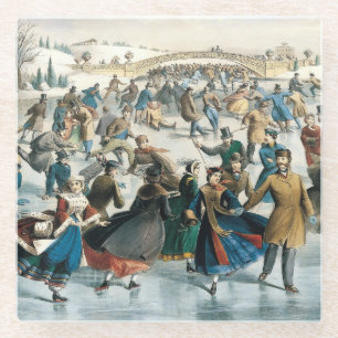 Victorian Christmas Central Park Currier & Ives Glass Coaster