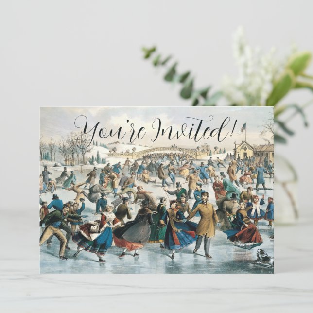 Victorian Christmas Central Park Currier & Ives Invitation (Standing Front)