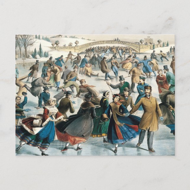 Victorian Christmas Central Park Currier & Ives Postcard (Front)