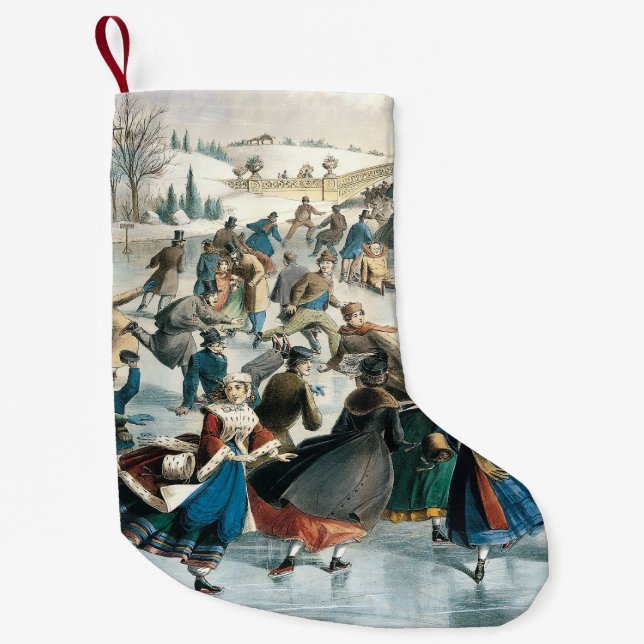 Victorian Christmas Central Park Currier & Ives Small Christmas Stocking (Front)