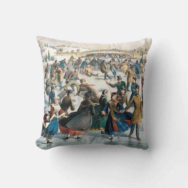 Victorian Christmas Central Park Currier & Ives Throw Pillow (Front)