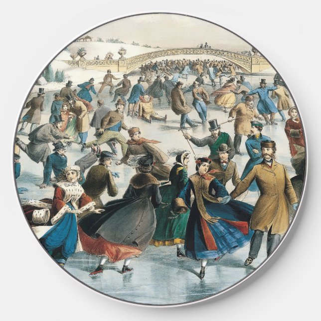 Victorian Christmas Central Park Currier & Ives Wireless Charger (Front)