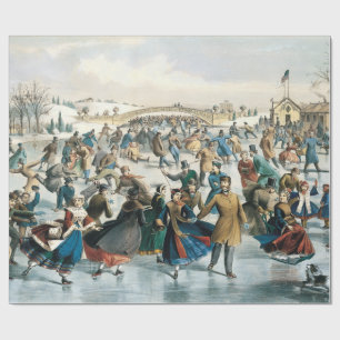 Victorian Christmas Central Park Currier & Ives Wrapping Paper