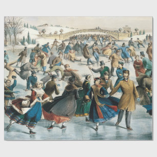 Victorian Christmas Central Park Currier & Ives Wrapping Paper