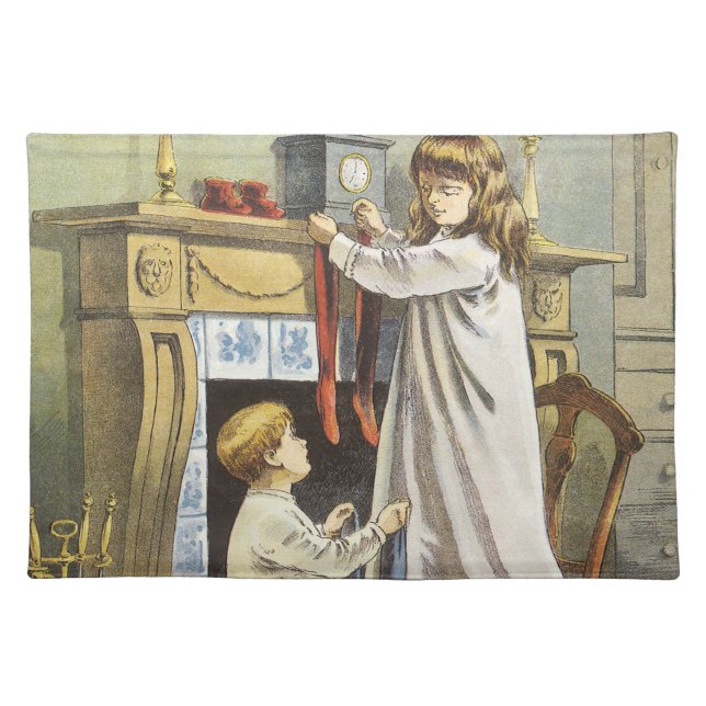 Victorian Christmas, Children Christmas Stockings Cloth Placemat (Front)