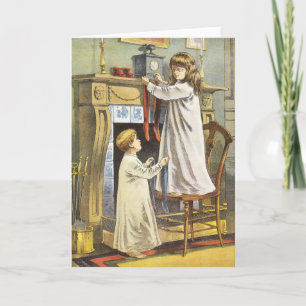 Victorian Christmas, Children Christmas Stockings Holiday Card