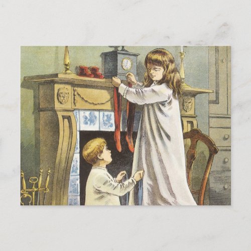 Victorian Christmas Children Christmas Stockings Holiday Postcard