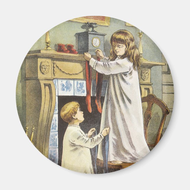 Victorian Christmas, Children Christmas Stockings Magnet (Front)