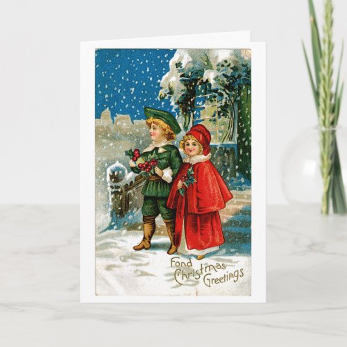 Victorian Christmas Children Holiday Card