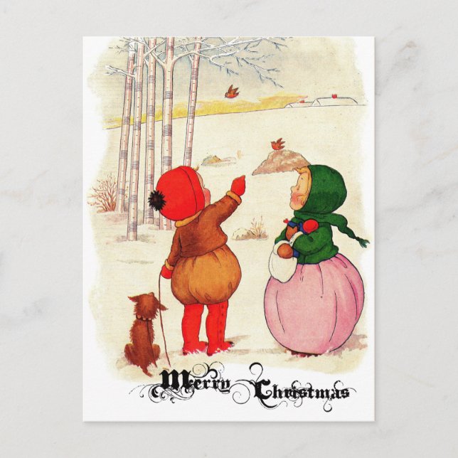 Victorian Christmas Children Postcard (Front)