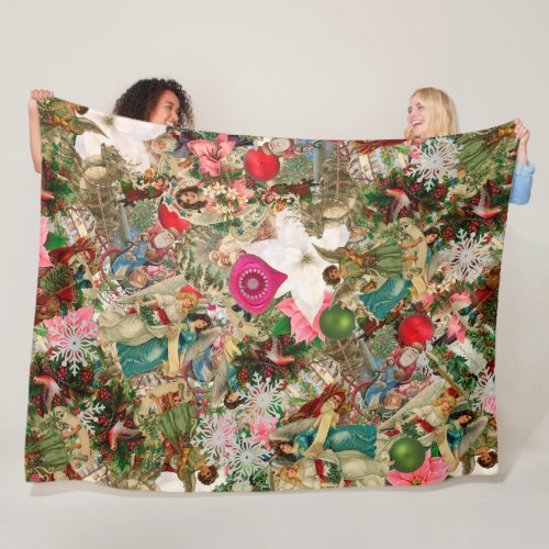 Victorian Christmas Collage 2 Fleece Blanket