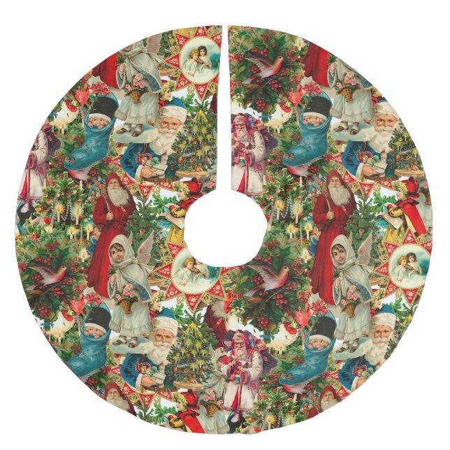 VICTORIAN CHRISTMAS COLLAGE BRUSHED POLYESTER TREE SKIRT (Front)