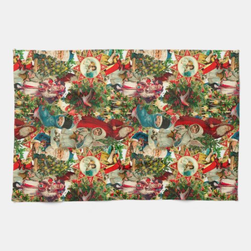 VICTORIAN CHRISTMAS COLLAGE KITCHEN TOWEL