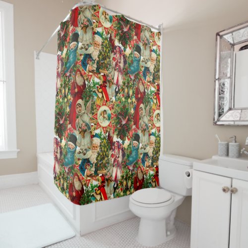 VICTORIAN CHRISTMAS COLLAGE SHOWER CURTAIN