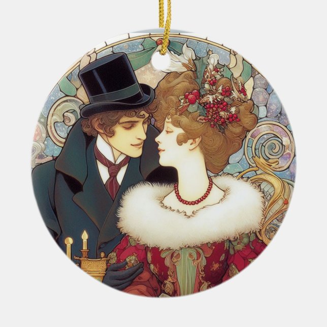 Victorian Christmas Couple  Ceramic Ornament (Front)