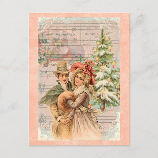 Victorian Christmas Couple gifts Holiday Postcard (Front)