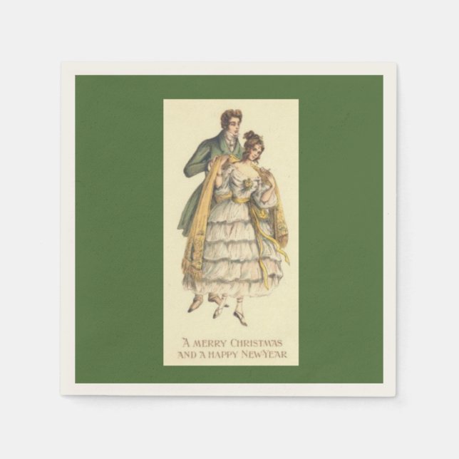Victorian Christmas Couple Vintage Holiday Napkins (Front)