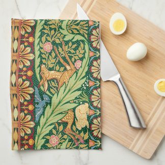 Victorian Christmas Deer and Rabbit - Walter Crane Kitchen Towel