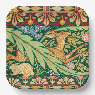 Victorian Christmas Deer and Rabbit - Walter Crane Paper Plates