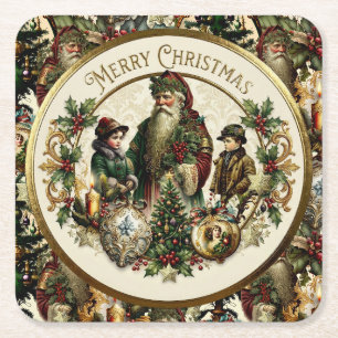 Victorian Christmas Elegance Square Paper Coaster