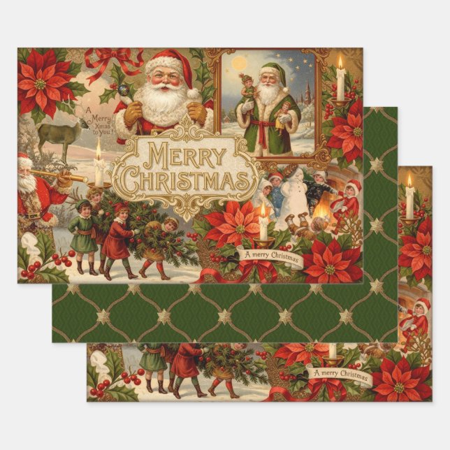 Victorian Christmas Ephemera Collage Wrapping Paper Sheets (Set)