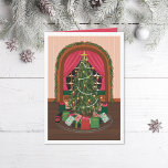 Victorian Christmas Eve Illustrated Holiday Card<br><div class="desc">Original illustration of victorian christmas tree decorated with real candles; arched window with snow. Optional Photo and personal message area inside.</div>
