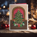 Victorian Christmas Eve Illustrated Holiday Card<br><div class="desc">Original illustration of victorian christmas tree decorated with real candles; arched window with snow. Optional Photo and personal message area inside.</div>