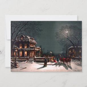 Victorian Christmas Eve Party Mansion Sleigh Snow Invitation