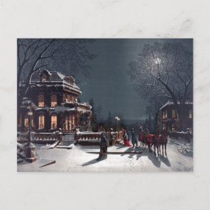 Victorian Christmas Eve Party Winter Carriage Holiday Postcard