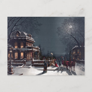 Victorian Christmas Eve Party Winter Carriage Holiday Postcard