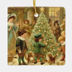 Victorian Christmas Eve Time to decorate the tree Ceramic Ornament