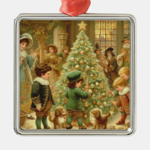 Victorian Christmas Eve Time to decorate the tree Metal Ornament