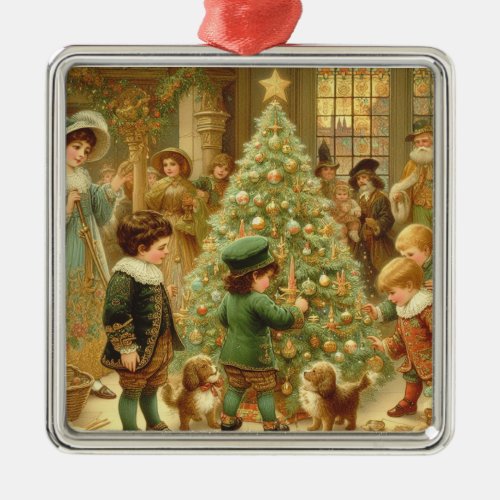 Victorian Christmas Eve Time to decorate the tree Metal Ornament