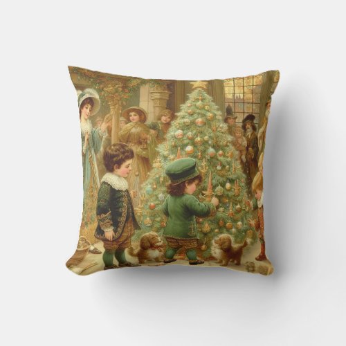 Victorian Christmas Eve Time to decorate the tree Throw Pillow