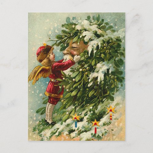 Victorian Christmas Faerie and Santa Holiday Postcard