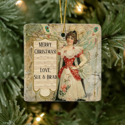 Victorian Christmas Fairy Announcing Music Ceramic Ornament