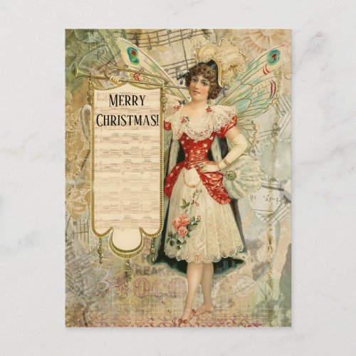 Victorian Christmas Fairy Announcing Music Holiday Postcard