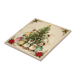 Victorian Christmas Fairy Gathering Ceramic Tile