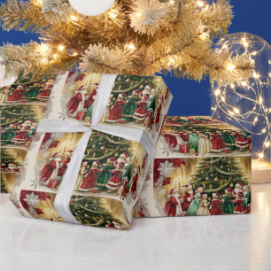 Victorian Christmas Gathering near Christmas Tree Wrapping Paper